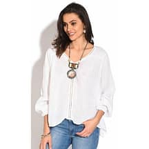 Top col V dentelles blanc