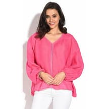 Top col V dentelles framboise