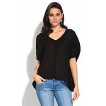 Top col V dentelles manches courtes noir