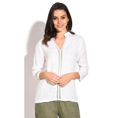 Top col tunisien dentelle blanc