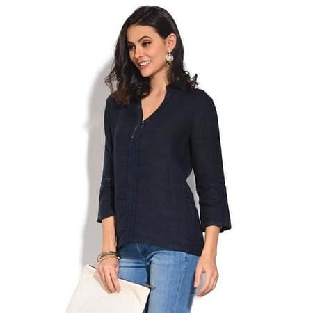 Top col tunisien dentelle marine